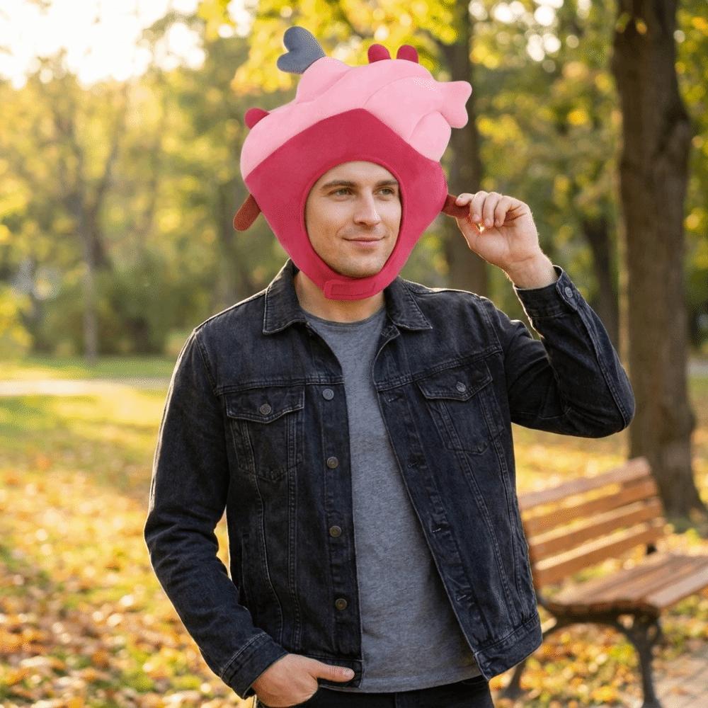Cartoon Heart Headgear Soft Comfortable Breathable Heart-Shaped Headgear Funny Cotton-Filled Party Costume Head Cover Cosplay