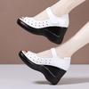 Women Summer New Leather Wedges Peep Toe Sandals Thick Sole Hollow Out Lightweight Breathable Velcro High Heel Cave Sandals