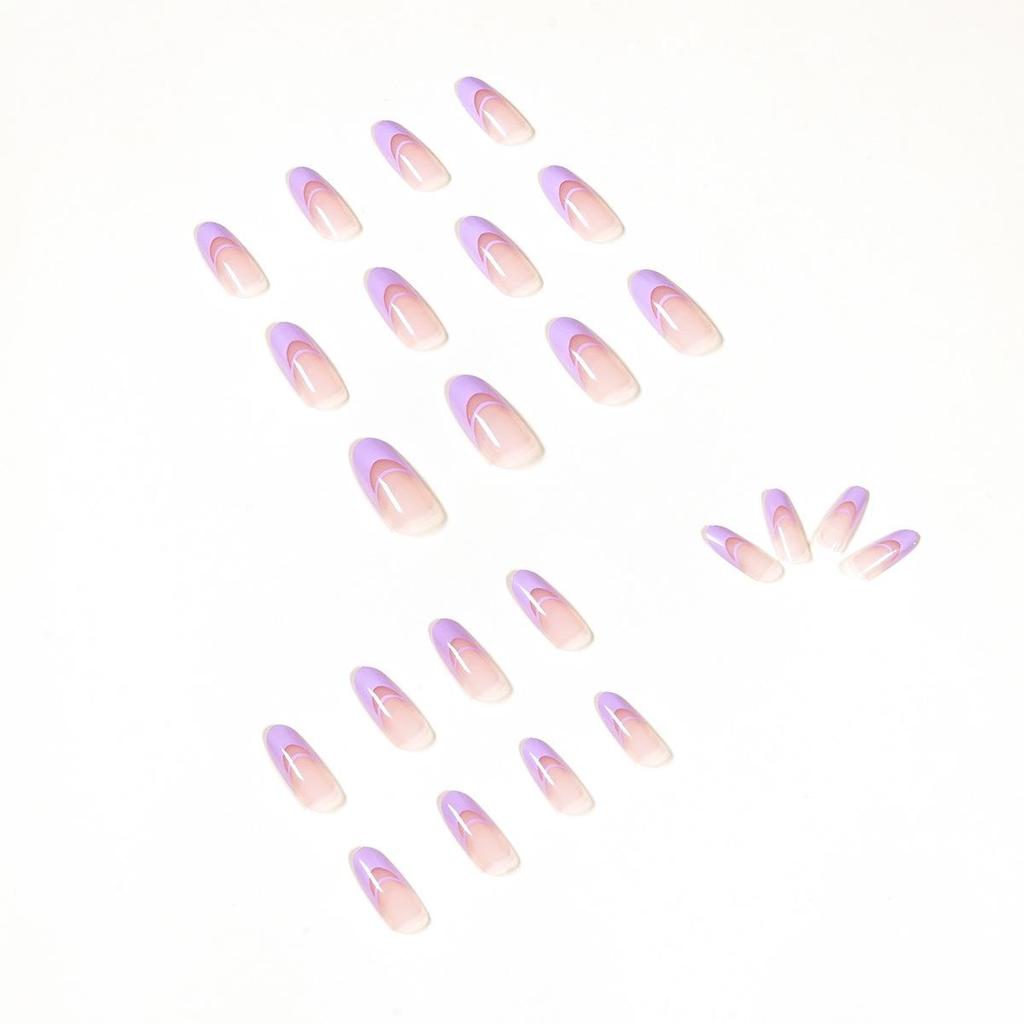 Light Purple French Wearable Manicure: Simple Double Finished False Nails & Removable Stickers