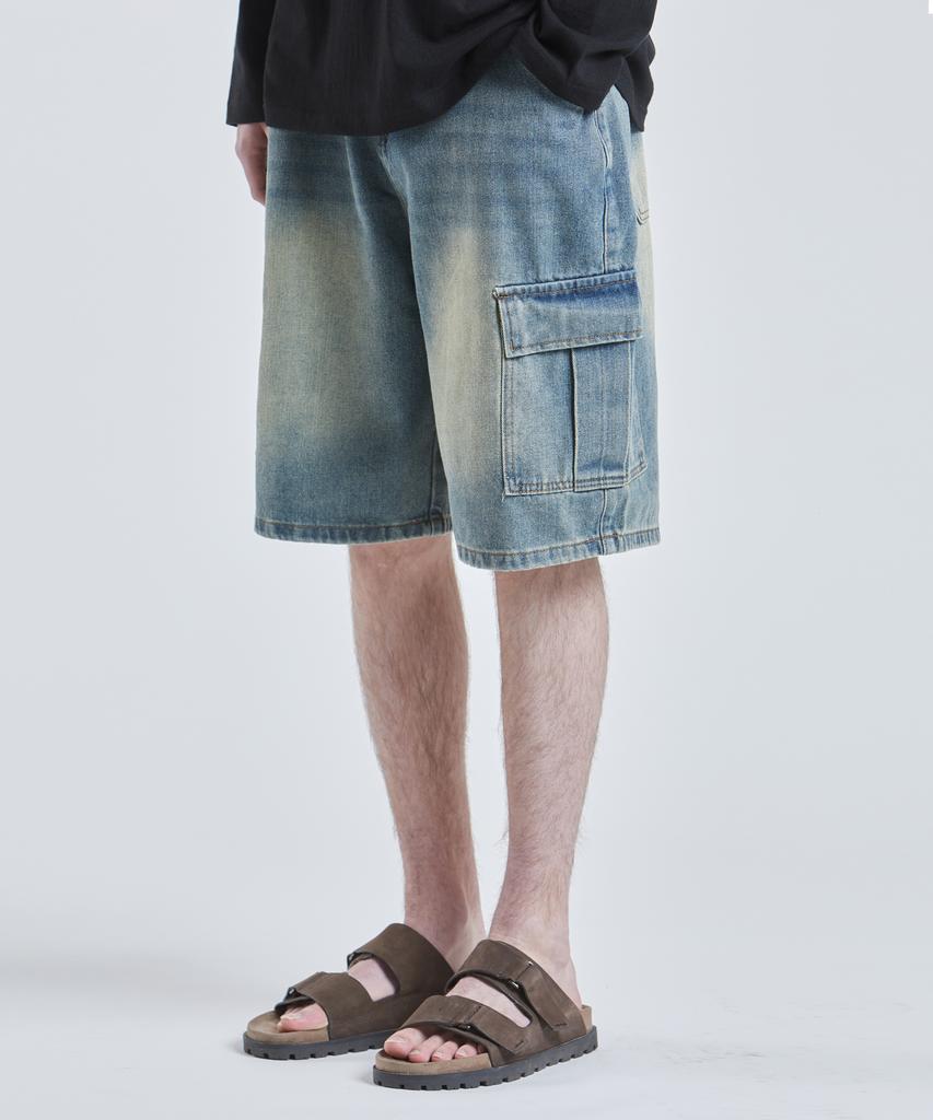 VTWO Elastic Cargo Bermuda Denim Pants (Sand Blue)