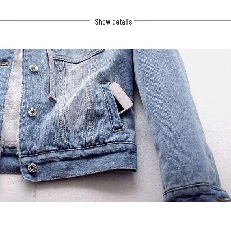 Veste d'hiver en jean pour femme avec capuche et doublure en laine d'agneau