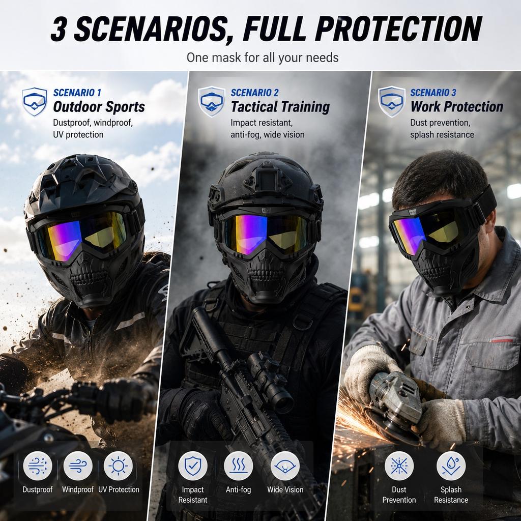 Verstellbare atmungsaktive Motocross-Maske Wind-Staubdichte Helm-kompatible Brille für Wüsten-Skiing Radfahren Outdoor-Sportarten2