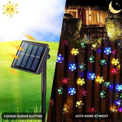 7M Solar Sakura Flower String Lights LED Fairy Garland 50LED Waterproof Garden Lawn Tree Wedding Party Christmas Decoration Lamp