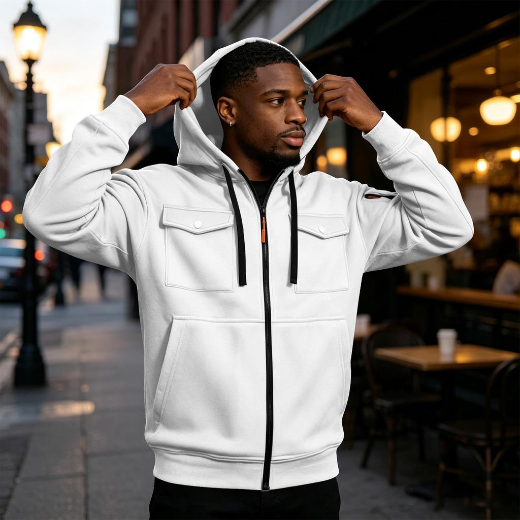 Men's Color Long Sleeve Hooded Casual Comfortable Jacket for Everyday Wear