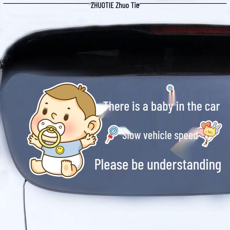 Baby On Board: Please Drive Slowly - Cartoon Waterproof Reflective Rear Window Sticker