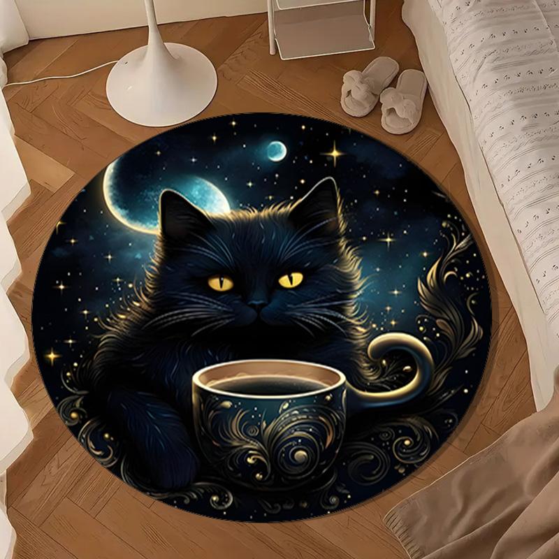 Night Cat Garden Moon Round mat, Anti-slip Circle Carpet Chair rug For livingroom,Bedroom, doormat home decor Gift Christmas Gifts