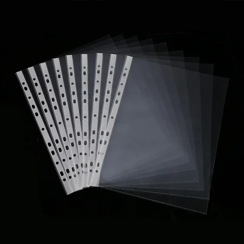 100pcs 11 Holes Transparent Plastic Punched File Folders A4 Document Sleeves Protector Office Supplies
