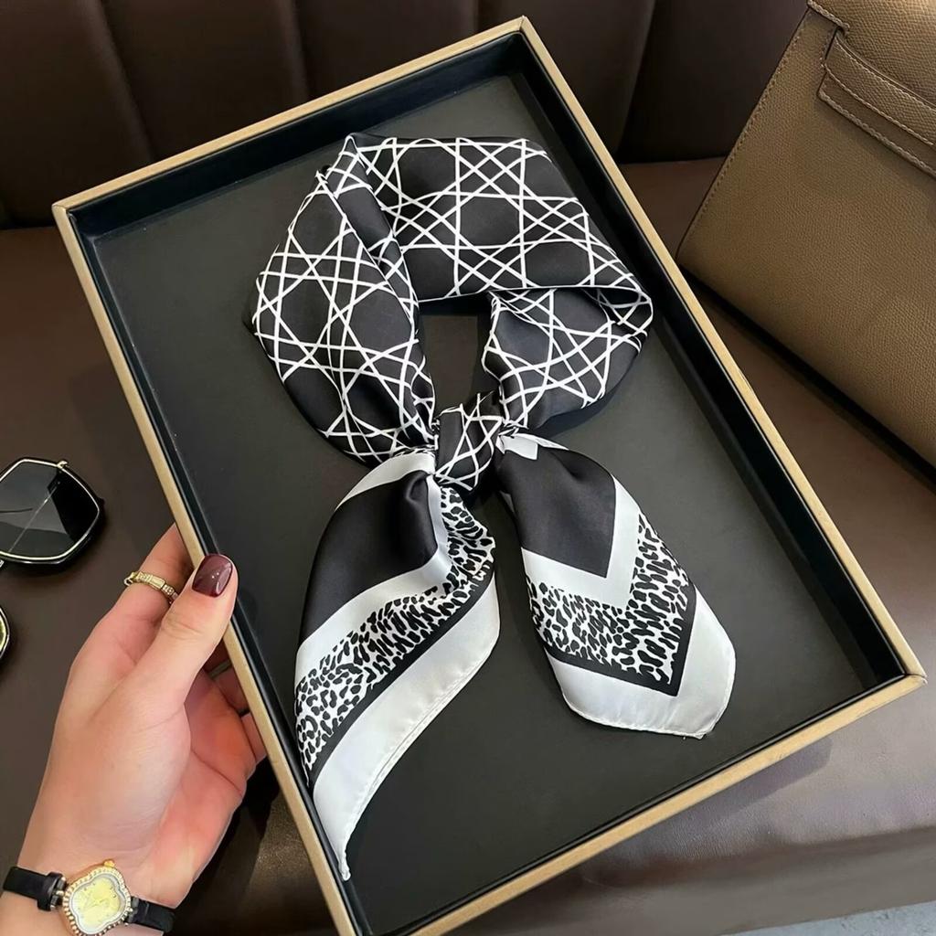 Neckerchief Female Luxury Square Scarf For Women Silk Feeling Shawl Satin Hijab Fashion Wraps Hair Bands Ribbon Headband Bandann
