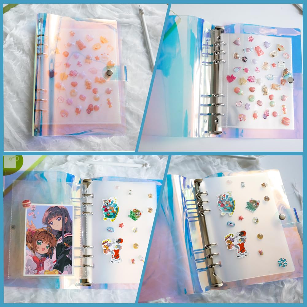 A5 Sticker Transparent Includes 20 Refill Sheets 2 PP Perfect for Rainbow Gift Idea for Girls Book, Clear, 6-Hole Binder, + Sheets, Sketching,