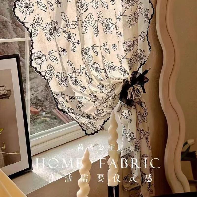 French Lace Embroidered Curtain Semi-Sheer Bedroom Living Room No Drill Installation Window Drapes