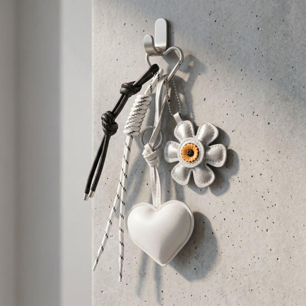 Sunflower PU Heart Pendant Vintage Bag Hanging Bag Charm Flower Heart Keychain Gift