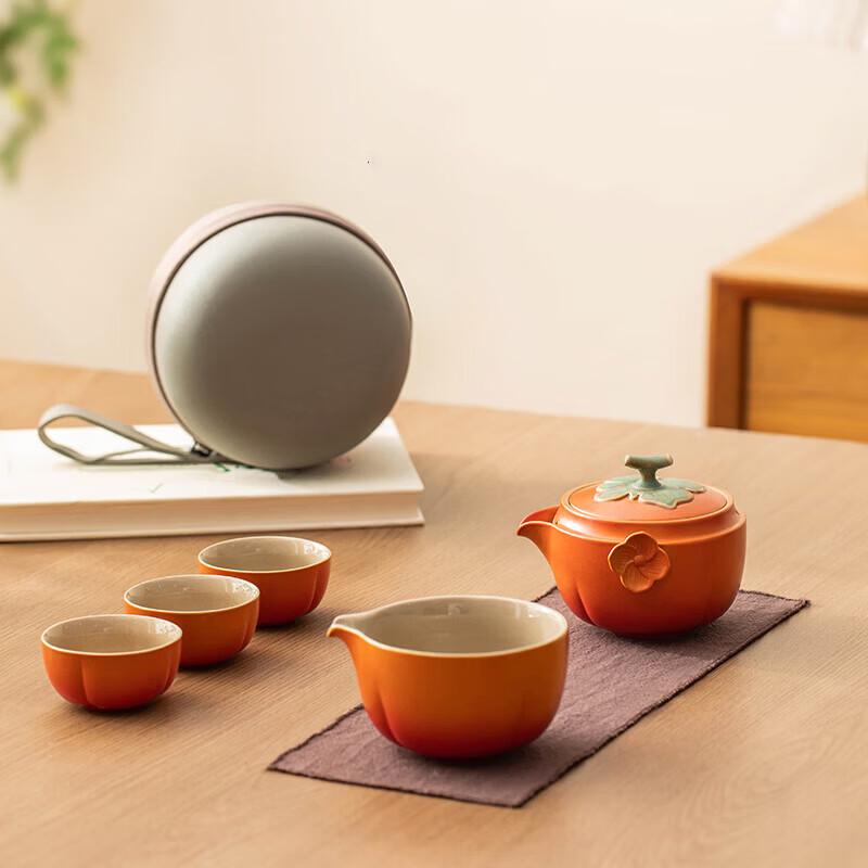 NEW CASTLE Good Fortune Persimmon Portable Ceramic Tea Set