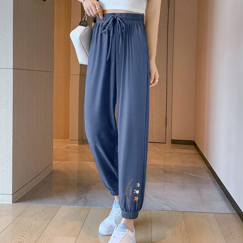 Women's Ice Silk Sweatpants Summer Thin Leggings Harem Pants Sun Protection Quick-Drying Sweatpants Casual Stretch High Waist Pants