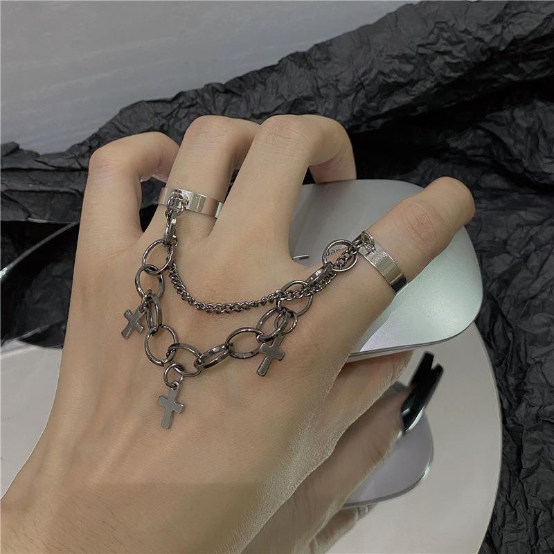 Punk Hip-Hop Kreuzring Hand Mehrschichtig Gefaltet Retro Fingerkette Verstellbare Ringe Schmuck Geschenk für Unisex Ring Party Ringe