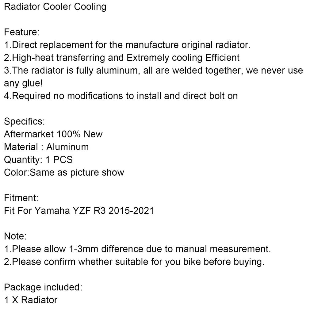 Silver Radiator Cooler Cooling Fit For Yamaha YZF R3 YZF-R3 YZFR3 2015-2021