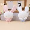 Fluffy Animal Pendant Ribbon Bow Rabbit Plush for Backpacks, Stuffed Plaid Ear Keychain Bunny Bag Charm, Soft Decoration Lightweight