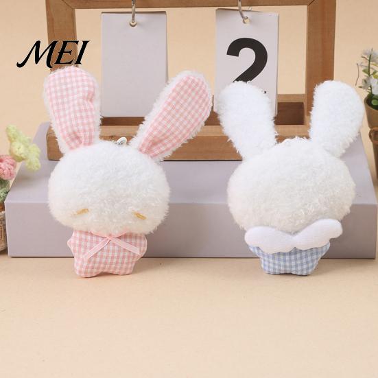 Fluffy Animal Pendant Ribbon Bow Rabbit Plush for Backpacks, Stuffed Plaid Ear Keychain Bunny Bag Charm, Soft Decoration Lightweight