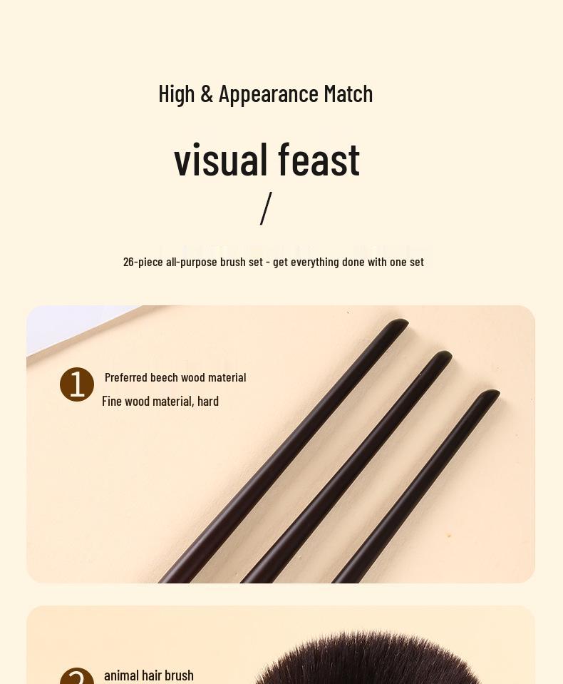 26-Piece Professional Makeup Brush Set - Animal Hair Brushes for Makeup Artists
