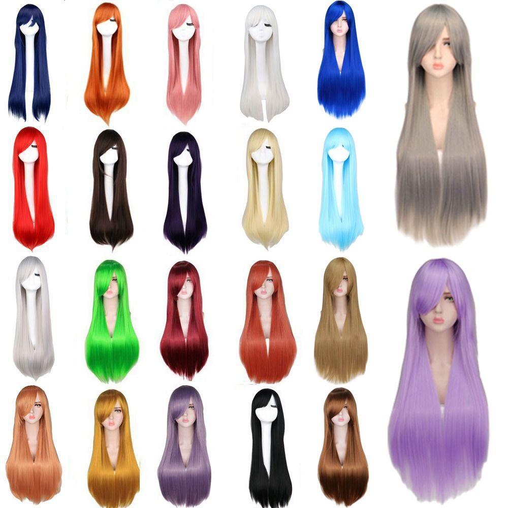 Women Fake Heat Resistant Fiber Long Straight Synthetic Wigs Colourful Cosplay Wig Anime Party Wigs