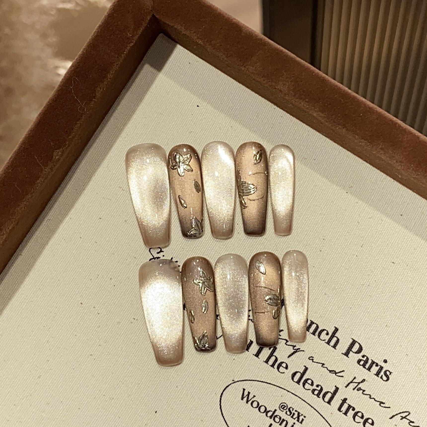 

Ручная работа, высококачественный темперамент, кошачий глаз, расписанный вручную, волшебный зеркальный порошок, маленький цветок, успокаивающий съемный носимый доспех L