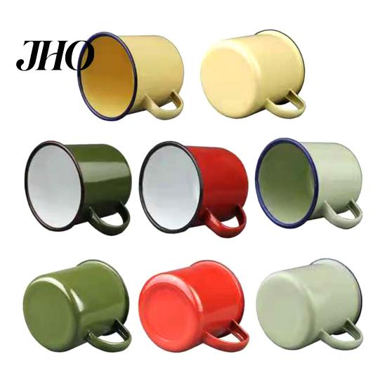 Kitchen Cup 120/240/350/500ML Vintage Enamel Mug with Handle Heat-resistant Large Capacity Tea Milk Water Coffee Drinking Retro Decoration 1960s Style
