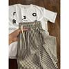 Womens Striped Drawstring Wide Leg Casual Pants