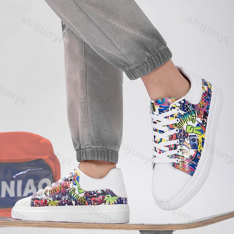 Fashion 2025 Men's Shoes Fashion Versatile Camouflage Graffiti Trend Sports Leisure Shoes Lace Up Height Increase Thick Soled Sneakers