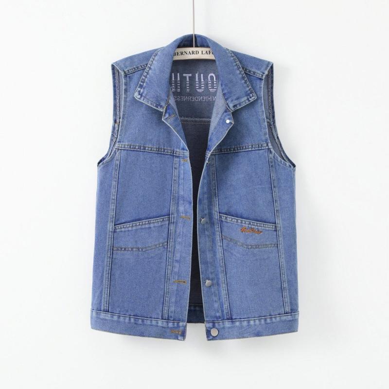 

Plus Size Casual Denim Vest with Pockets - Spring/Autumn 2025 Sleeveless Outerwear Gilet M (90-100 jin) синий