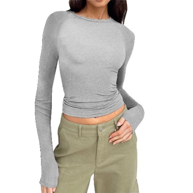 Spring & Fall New Arrival Cross-Border Fashion Round Neck Tight Casual and Comfortable Raglan Long Sleeves T-shirt Pure Color Silm Pullover Base