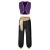 Men Halloween Arabian Prince Clothes Waistcoat Tops with Belt Bloomers Pants Fancy Dress Ball Outfits