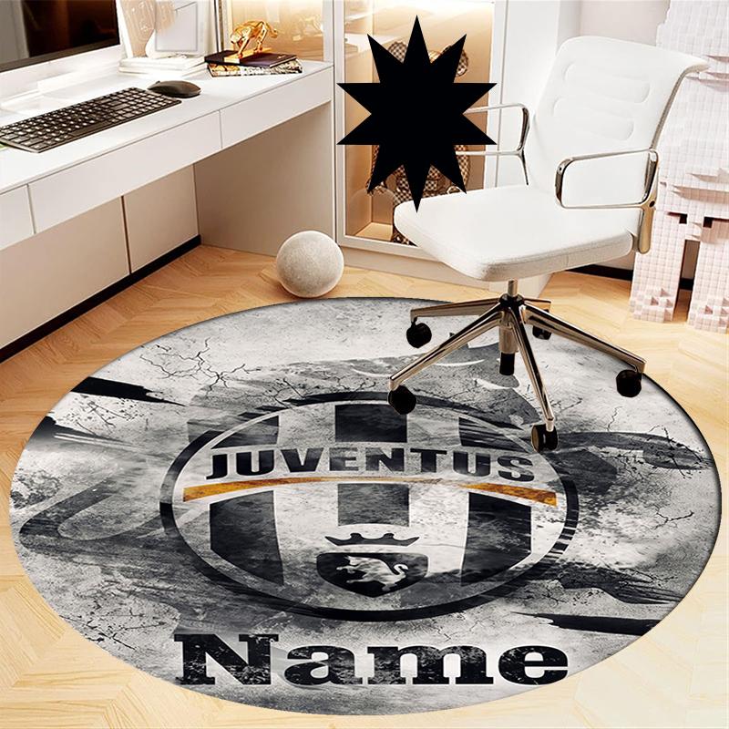 Custom Name Juventus Football Club Printed Round Rug Carpet Chair Rug Area Rug Entryway Doormats,for Office Chair Living Room Bedroom Kitchen Room.
