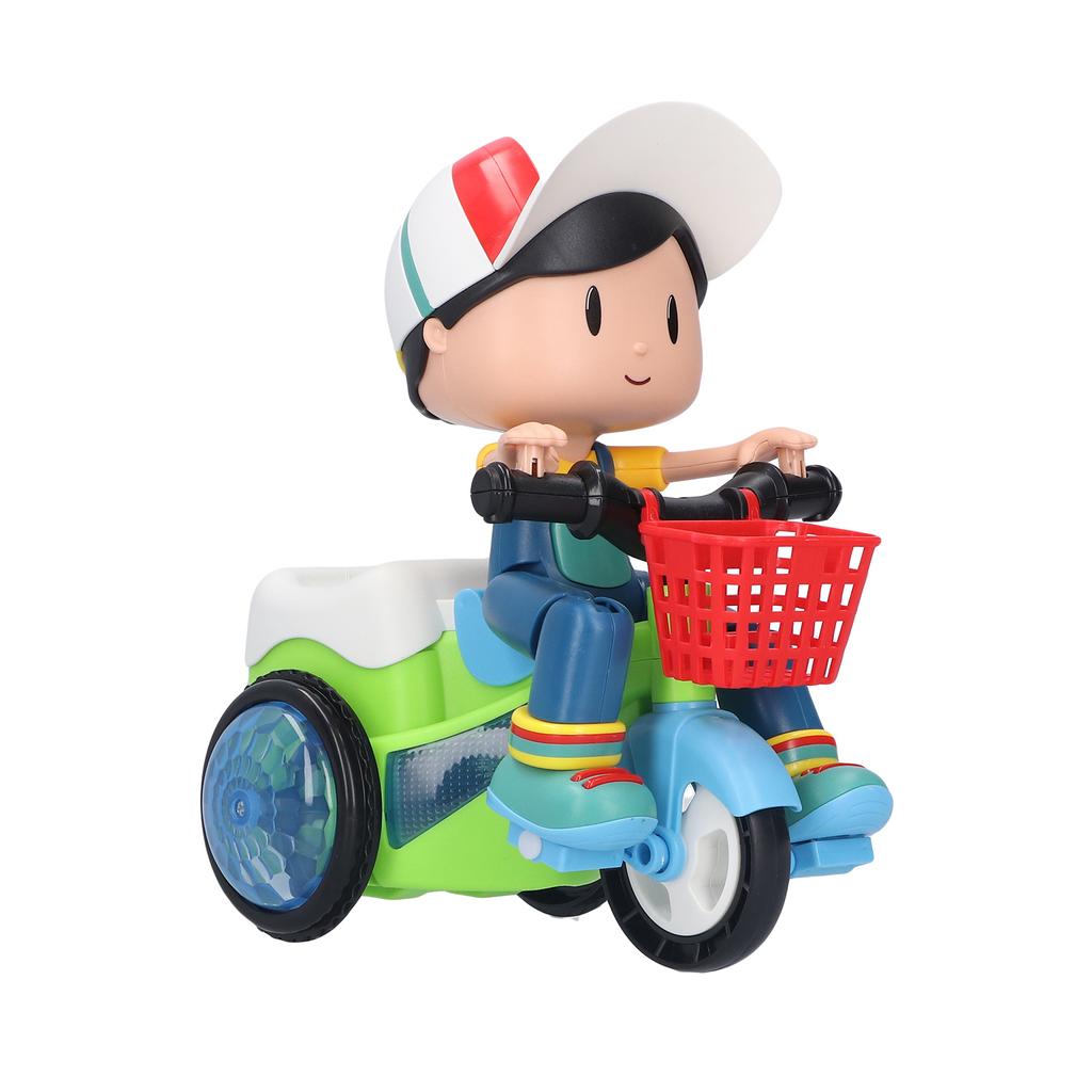 Electric Stunt Tricycle Toy Children 360 degrees  Rotating Vehicles Toy with Light Sound (Green)Little Boy