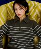CHASECULT Women'S Half-Zip Striped Sweater - Grey