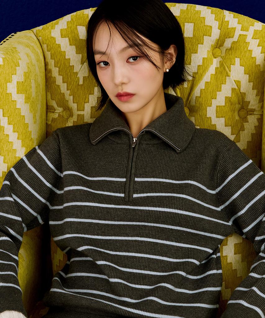 CHASECULT Women'S Half-Zip Striped Sweater - Grey