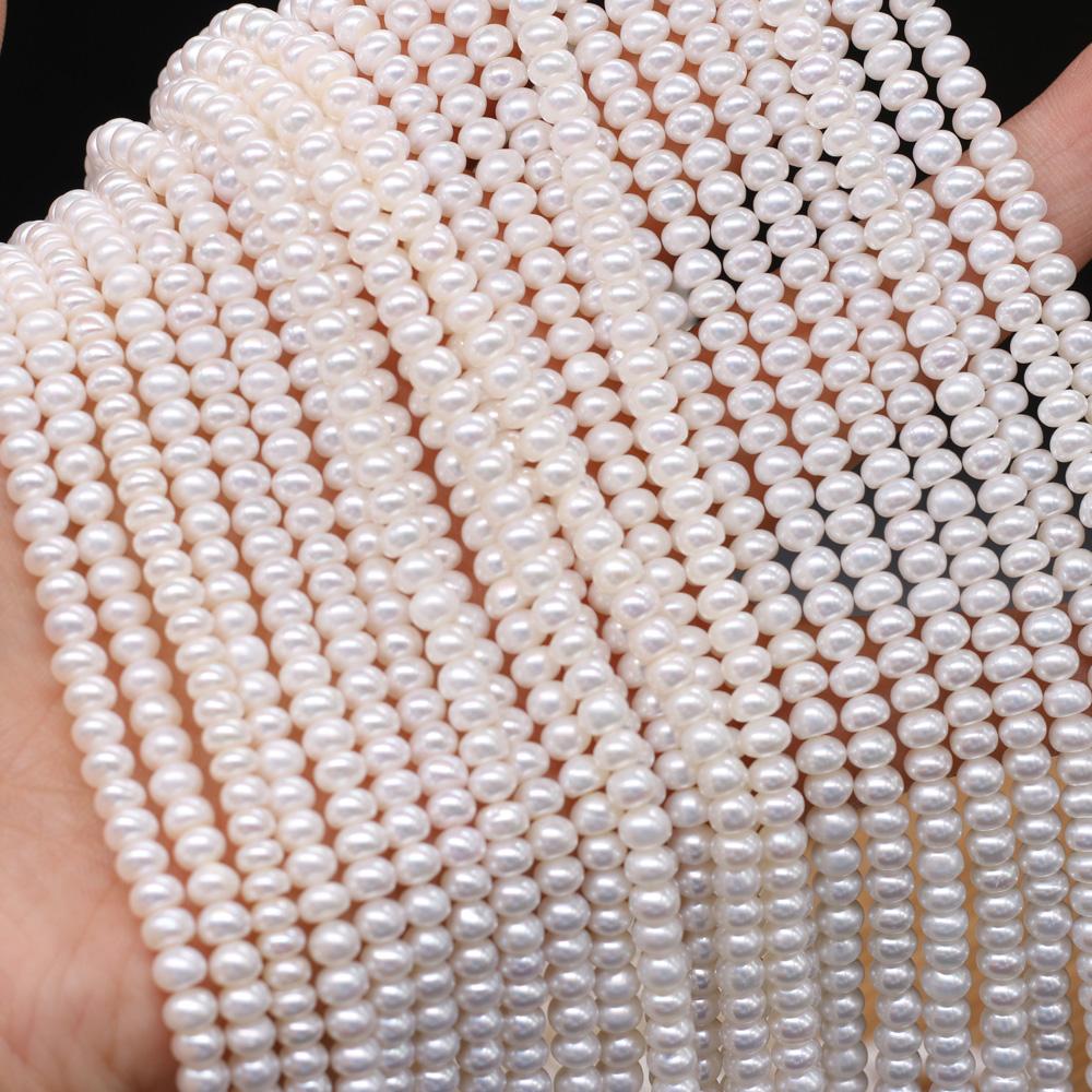 1String, White Natural Flat Shape Pearls Beads, 3-4mm, for DIY Necklaces Bracelets Accessories, Jewelry Making, Birthday, Wedding, Party Gift 36cm