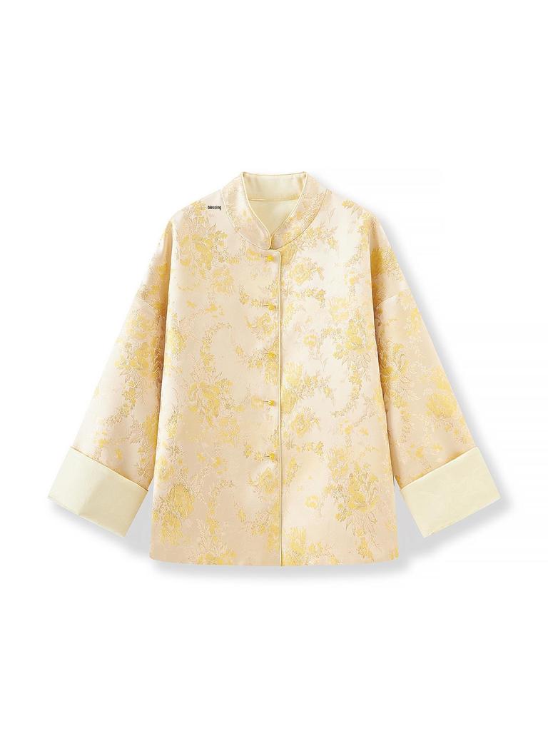 Ruicai Reversible Gold Thread Jacquard Jacket - Women's Autumn Style