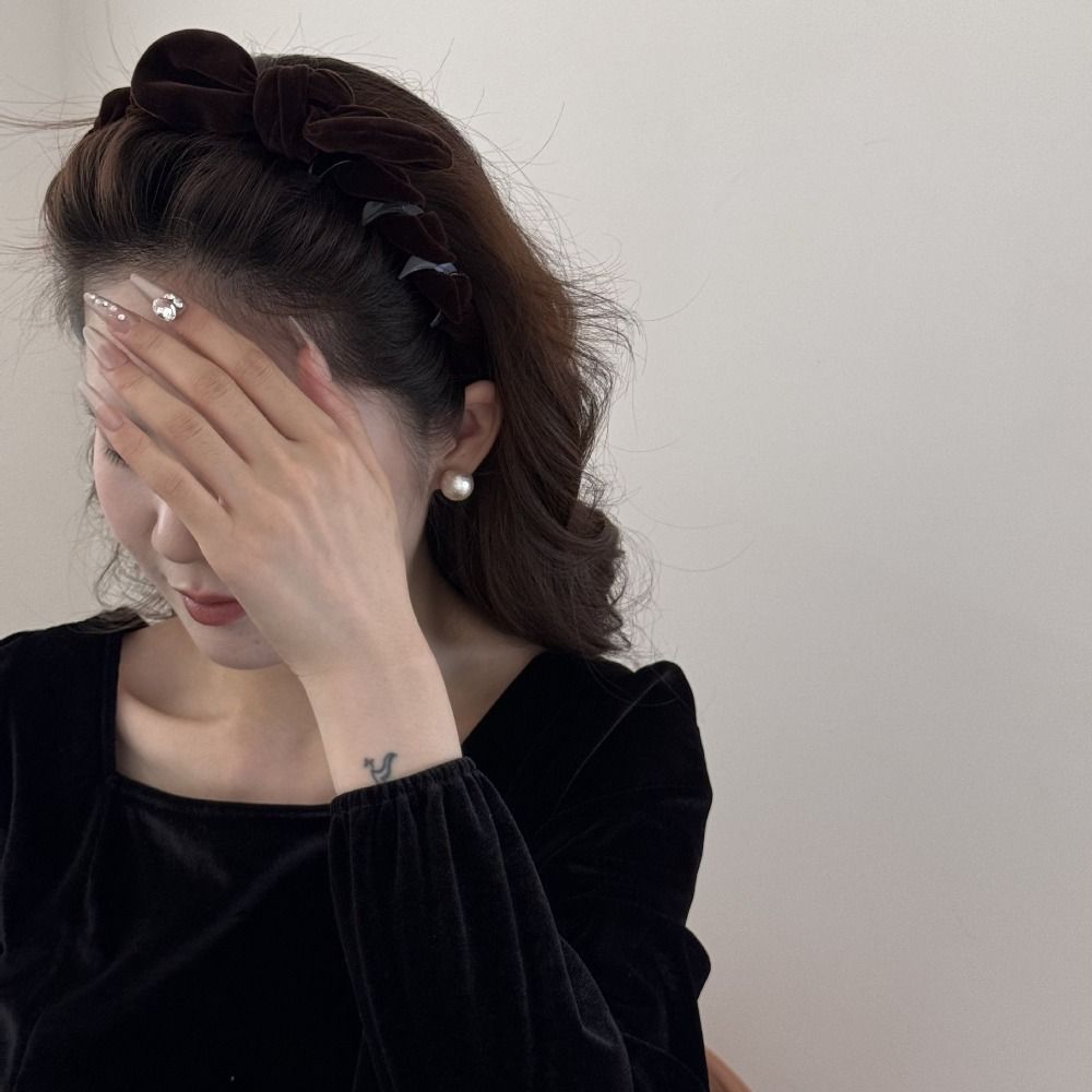 Bowknot Hair Accessories Velvet Fascinator Autumn Hair Bands  Women Girls