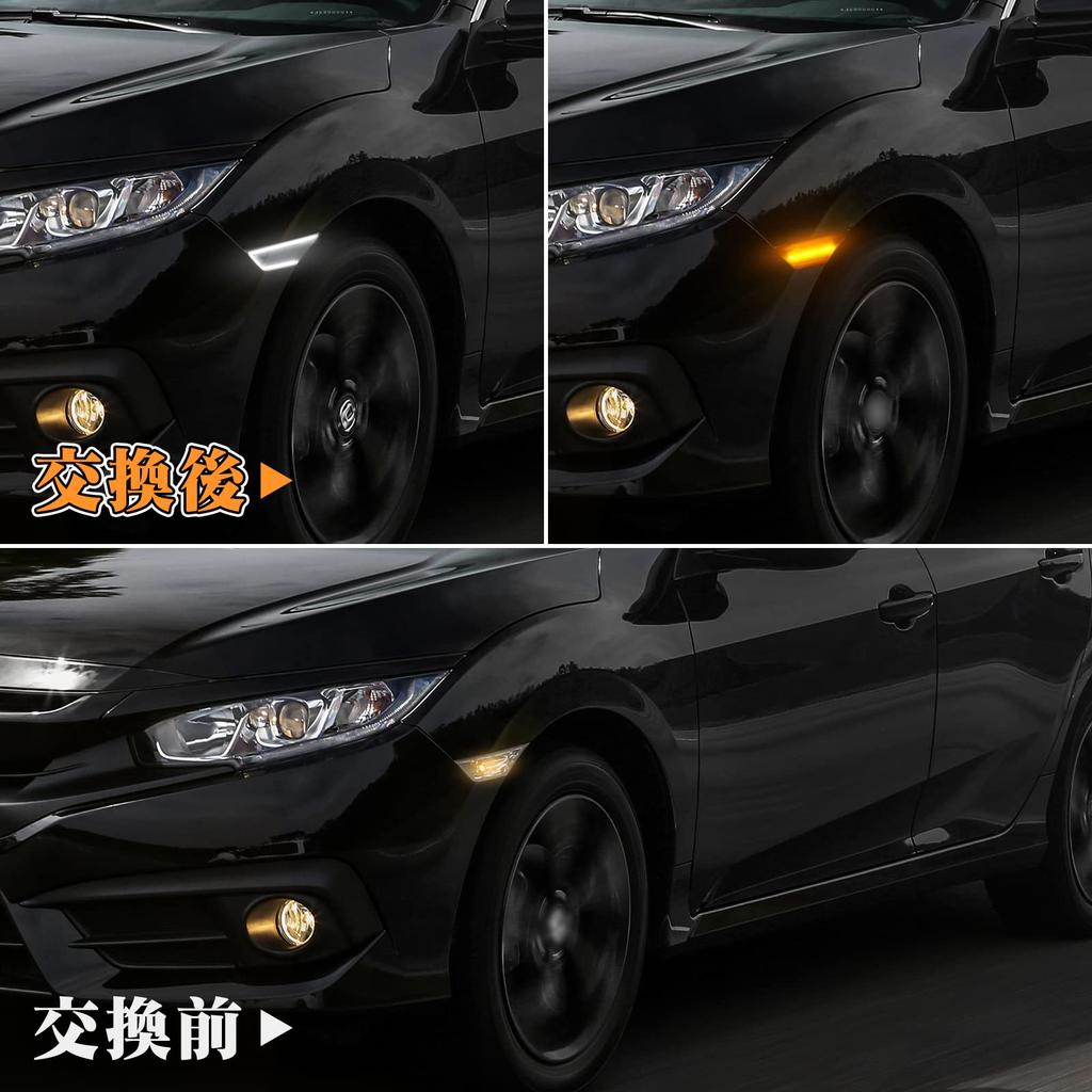 POPMOTORZ Honda Civic Front Fender LED Side Marker Lights with Sequential Side Turn Signals and Dual Color Switching Inspection Compatible with Honda
