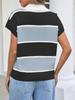 Women's Striped Short Sleeve Knit Sweater V Neck Button Down Color Block Loose Top