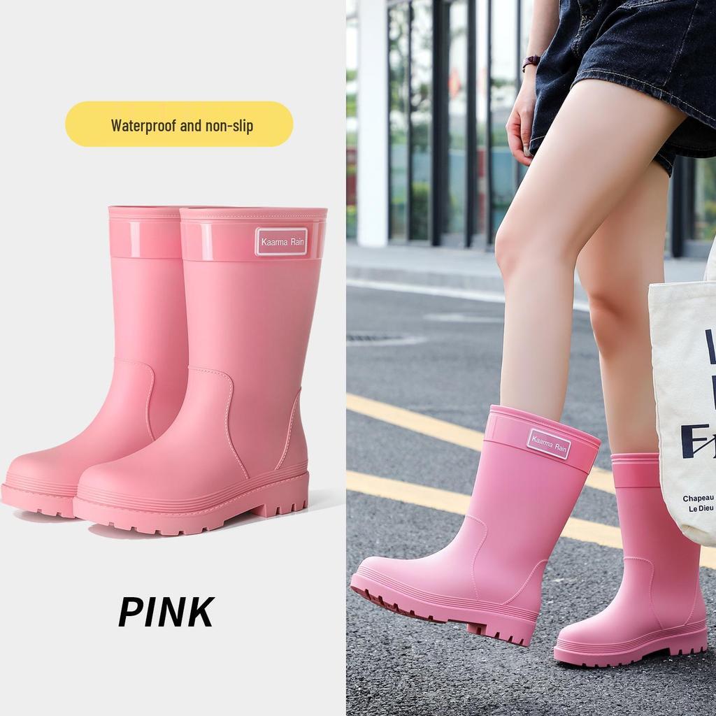 Korean Style Women's Lace-Up Waterproof Mid-Calf Rain Boots with Height Increase and Non-Slip Sole