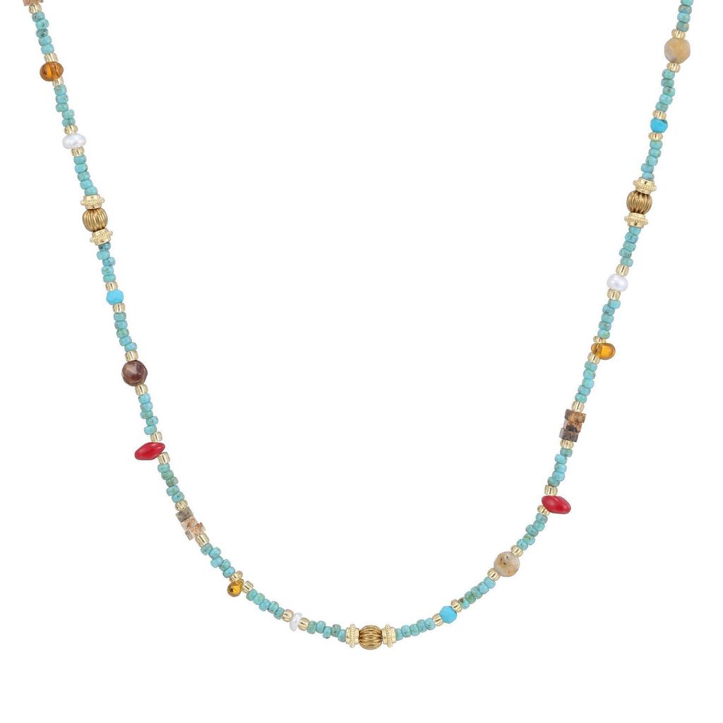 Luxury Turquoise Beaded Necklace - Women's Niche Clavicle Choker with Rice Beads