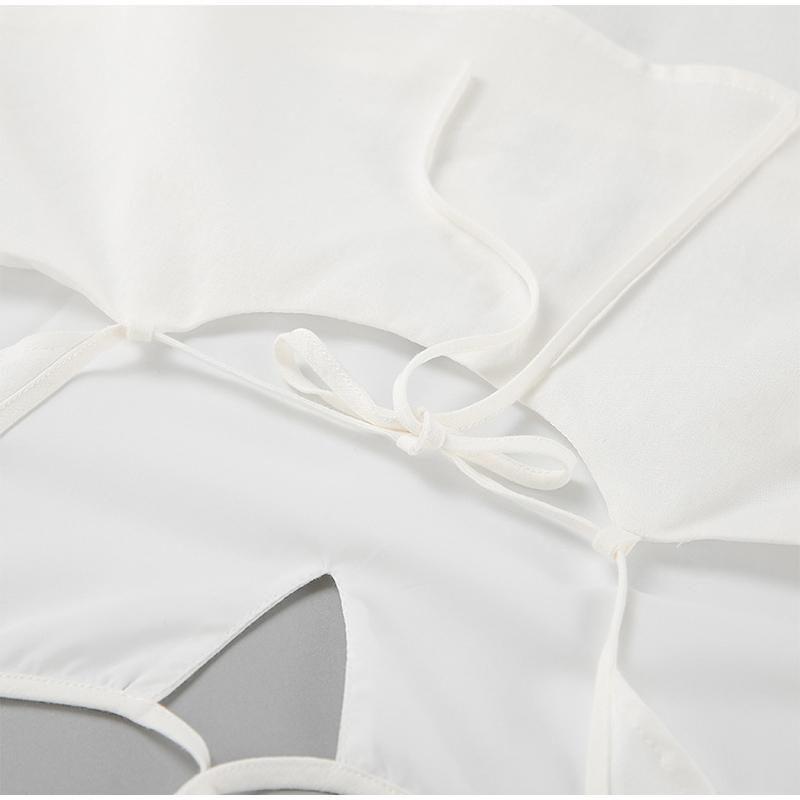 Casual White Cotton and Linen Women's Suit Fashion Fly Sleeve Tops Wide-leg Pants Solid Color Two-piece Suits