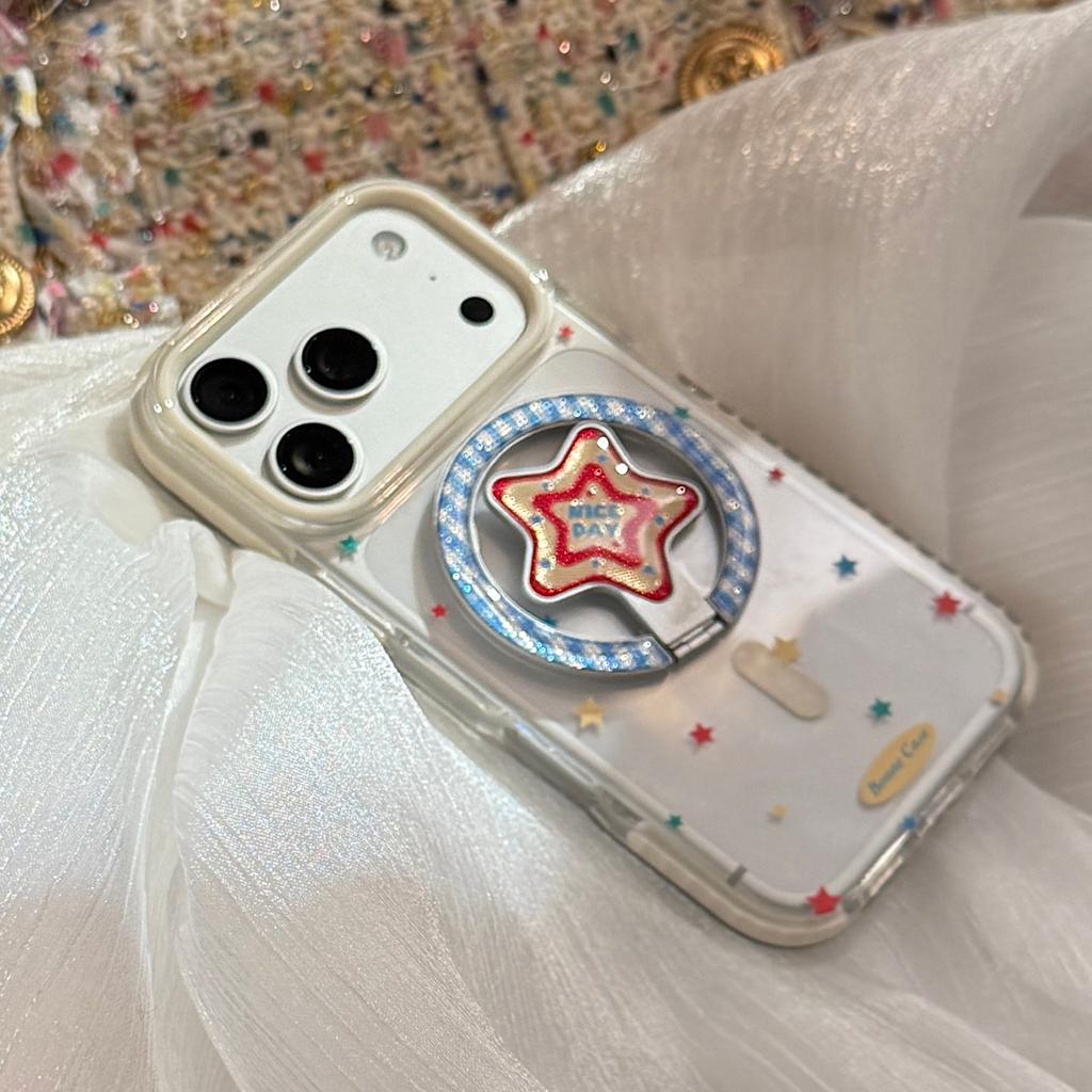 Transparent colored stars iPhone17promax Phone case13Apple17Applicable15Gilded Magnetic Stand16