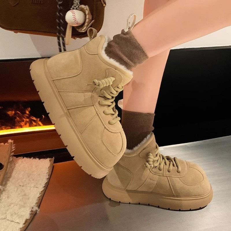 Yellow Big-headed Snow Boots Women's 2025 New Winter Velvet Thickened Warm One-pedal Bread Shoes Northeast Cotton Shoes
