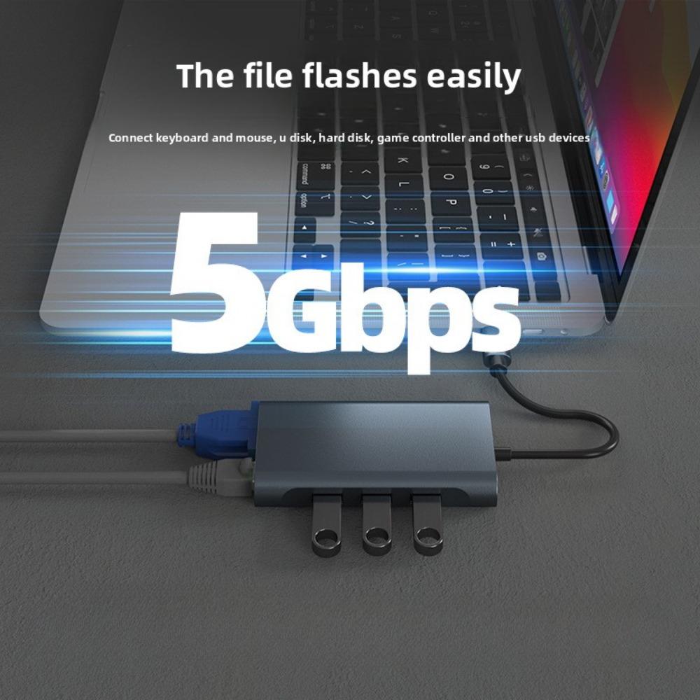 8-in-1 Type-C Docking Station Dual HDMI VGA USB Hub for Laptop Screen Extension