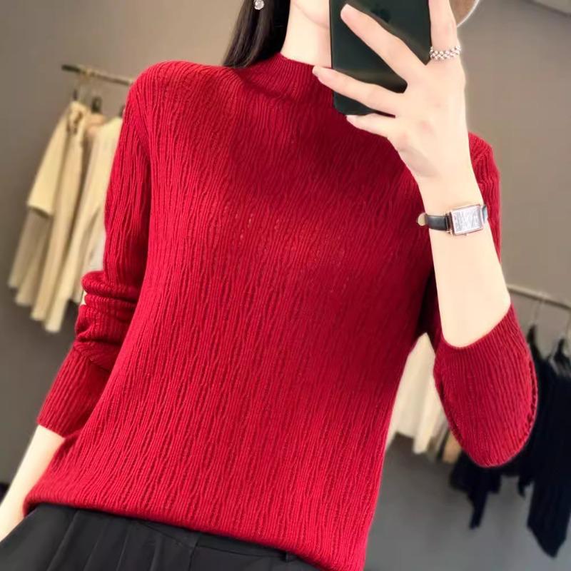 Knitted warm loose blended autumn and winter shirt short base hollow semi-turtleneck sweater fine imitation women's clothing new