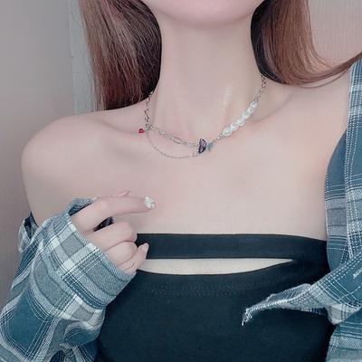 Butterfly Splicing Necklace Women's Cold Style Ins Niche Versatile High-end Design Jewelry Titanium Steel Necklace Women's Accessories