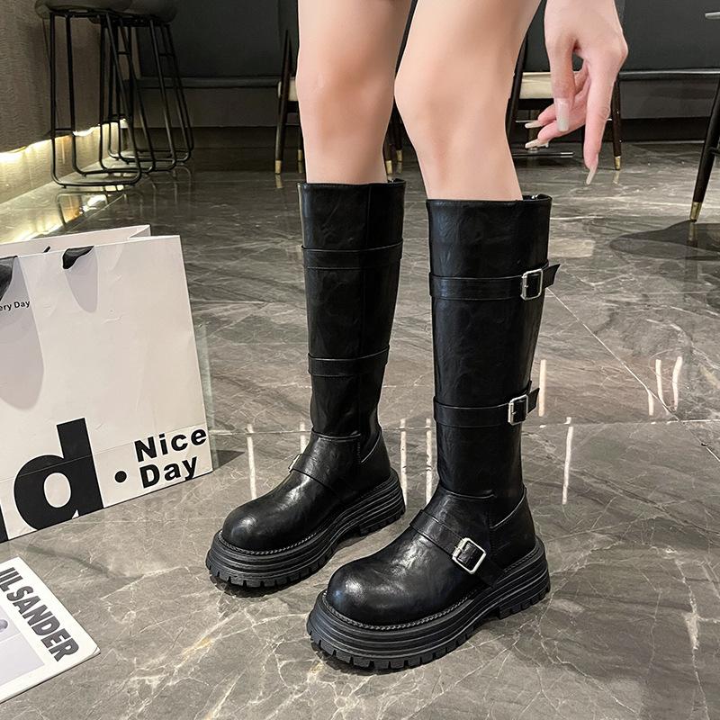 British style thick-soled knight boots women's 2025 autumn new retro versatile and thin sweet and cool buckle boots