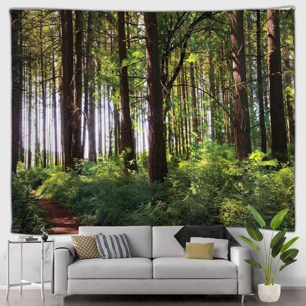 Gobelin leśny wodospad krajobraz zewnętrzny piękny las obraz olejny wiszący na ścianie dekoracyjny koc sztuka salon mural