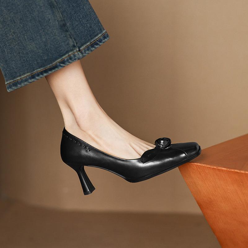 

New women s square head high heels, black casual stiletto, women s shoes for all seasons, one pedal, beef tendon soft sole, single shoes for women 40 чёрный